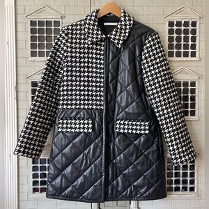 Alice & Olivia Women’s Susan Quilted Faux Leather & Houndstooth Carcoat - Size M